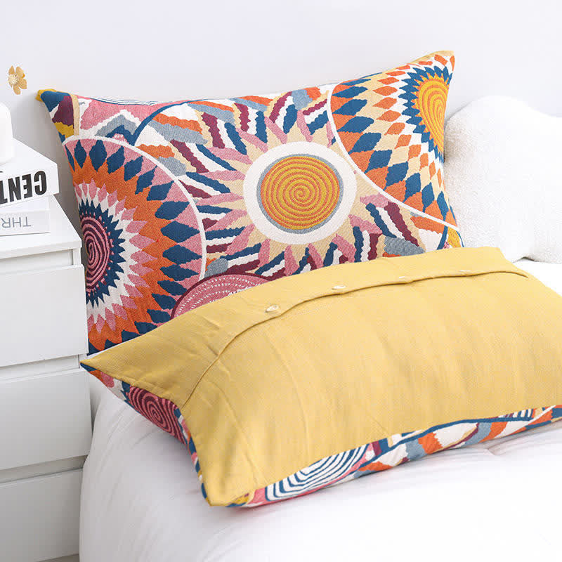 Ownkoti Nordic Sun Print Button Cotton Pillowcases (2PCS)