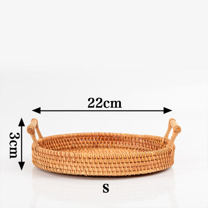 Ownkoti Hand Woven Rattan Round Tray With Handles