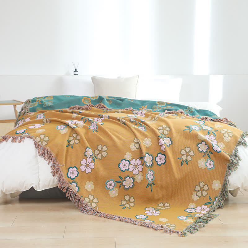 Blooming Flowers Soft Tassel Blanket