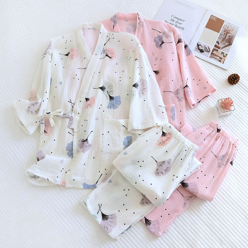 Pure Cotton Kimono Cardigan Loungewear Set