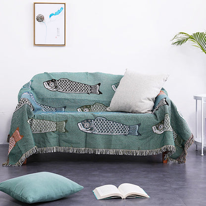 Koi Print Tassel Reversible Blanket