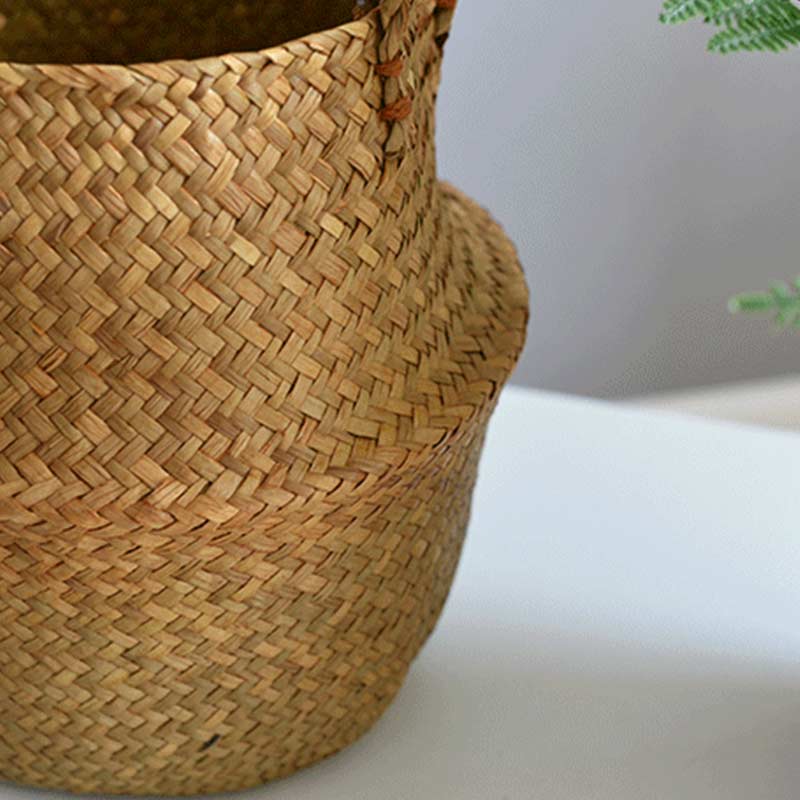 Ownkoti Woven Seagrass Belly Basket Storage Plant Pot Basket (2PCS)