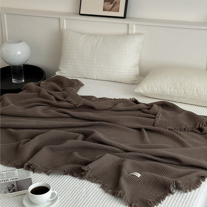 Solid Color Cotton Gauze Tassel Blanket