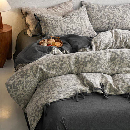 Floral Double Layer Cotton Gauze Bedding Set (4PCS)