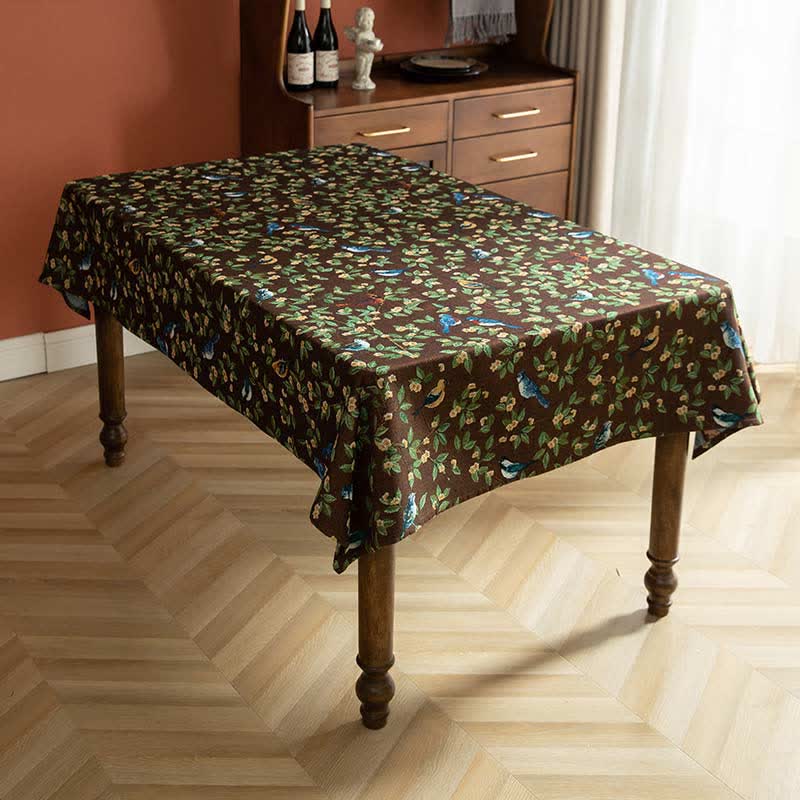 Pastoral Flower & Bird Print Table Cover