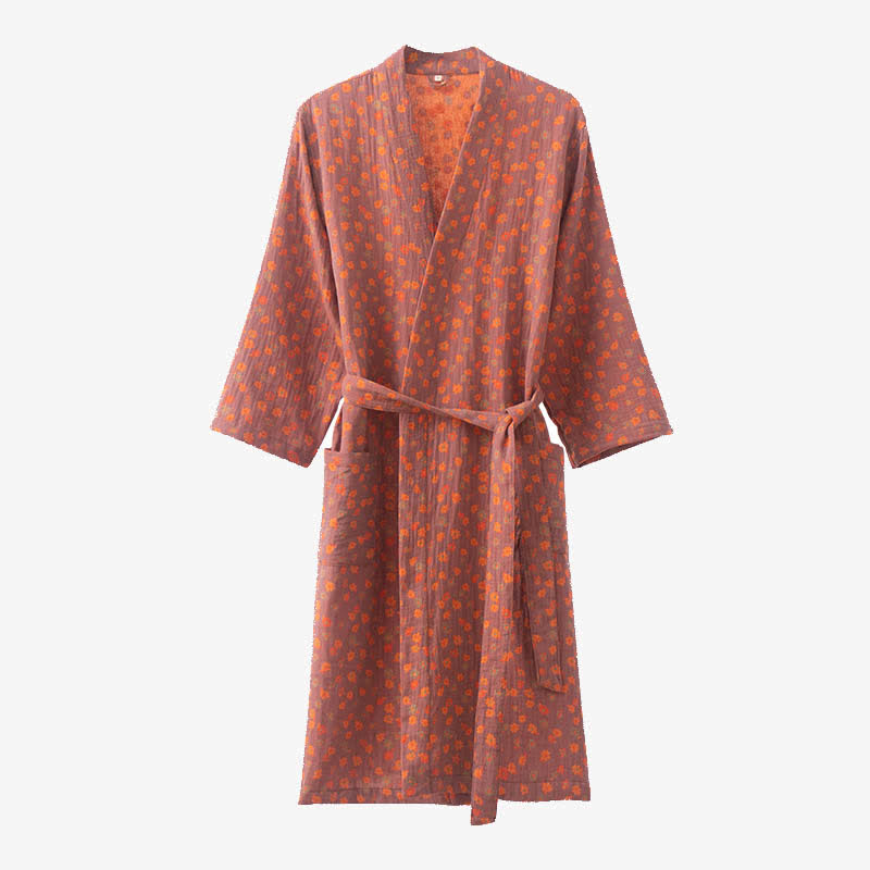 Double Layers Gauze Floral Lightweight Bathrobe