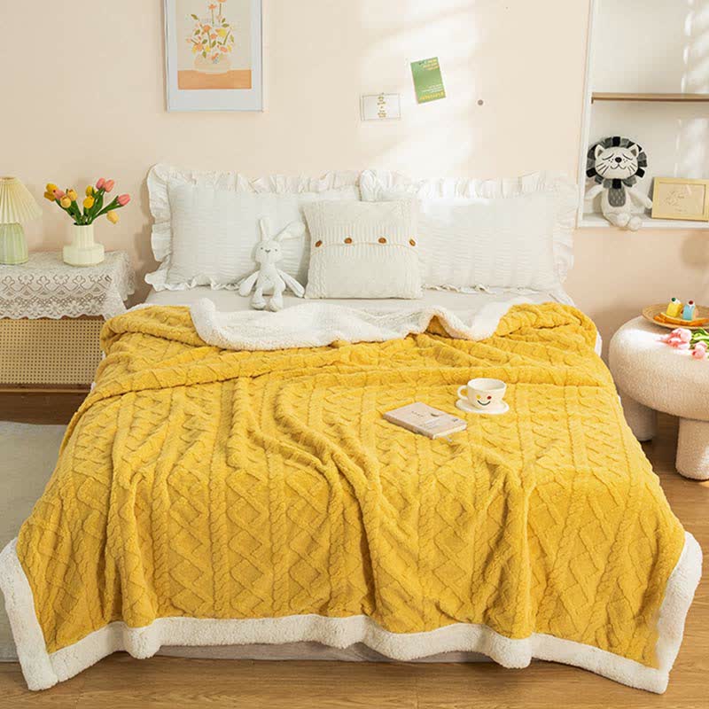 Ownkoti Warm Puffy Cozy Reversible Throw Blanket - Yellow - 79" x 90" - image 0