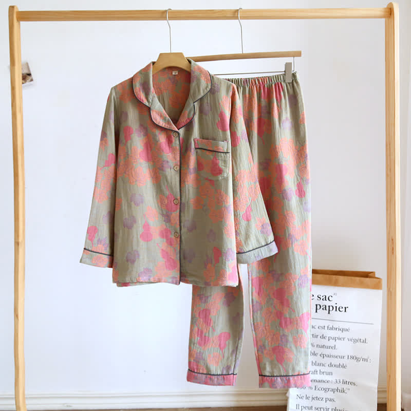 Gourd Cotton Long Sleeves Pajama Set - Green - Women XL - image 11