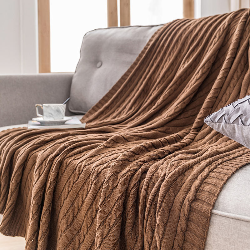 Ownkoti Solid Color Cotton Sofa Knit Blanket