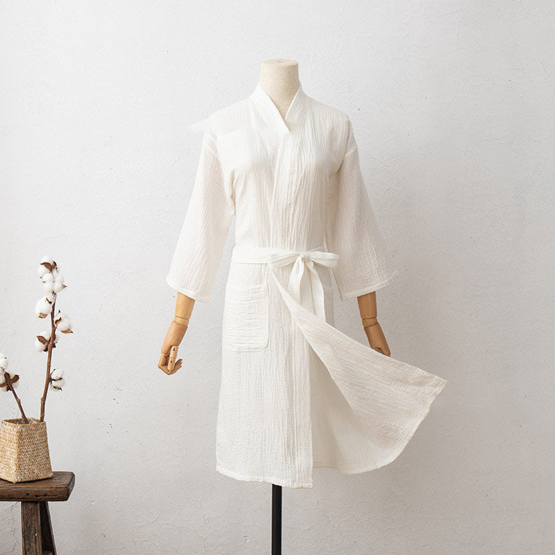 Ownkoti Soft Long Sleeve V-Neck Bathrobe with Pockets