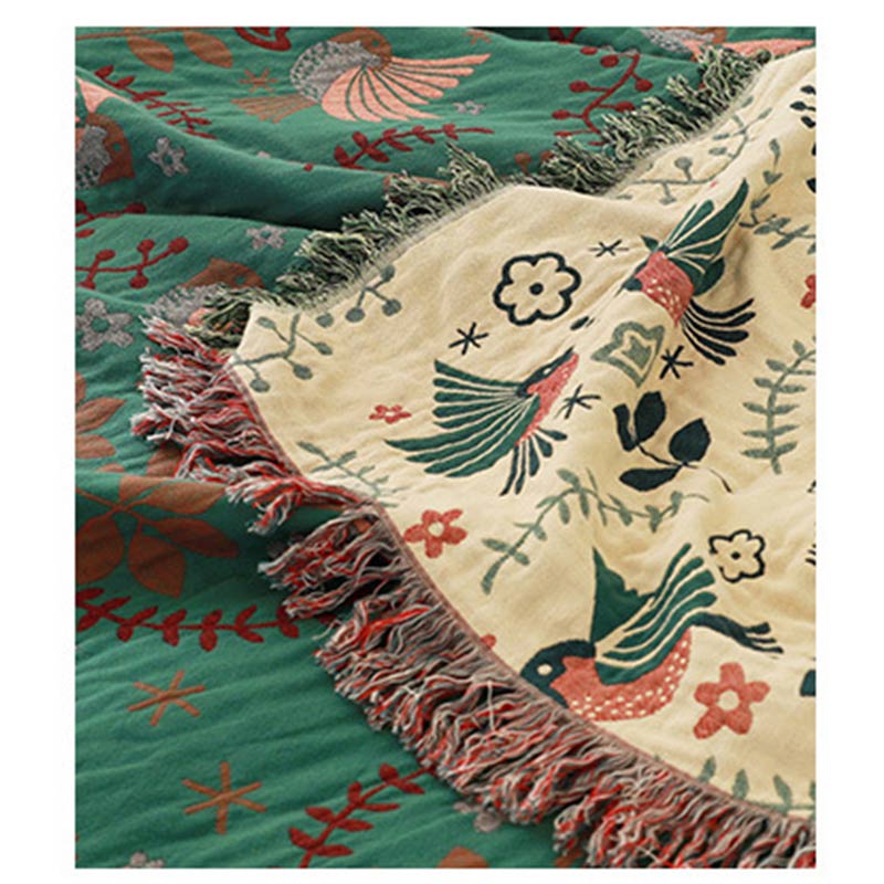 Ownkoti Boho Breathable Flower Bird Reversible Blanket