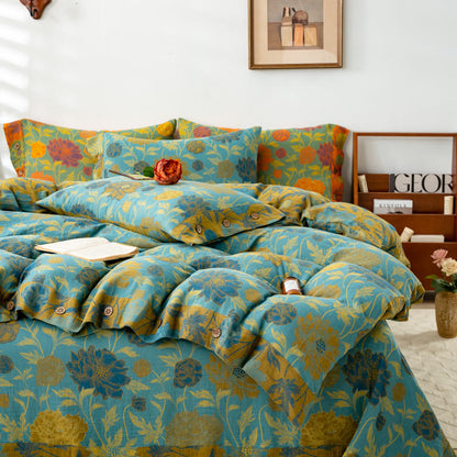 Retro Flower Leaf Cotton Bedding Sets(4PCS)