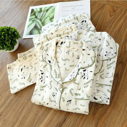 Cute Cat & Leaf Cotton Pajama Set