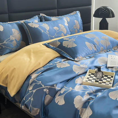 Jacquard Satin Ginkgo Leaf Bedding Set (4PCS)