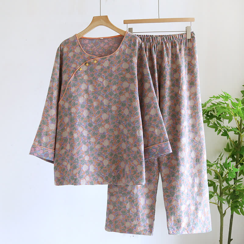 Cotton Elegant Floral Casual Pajama Set