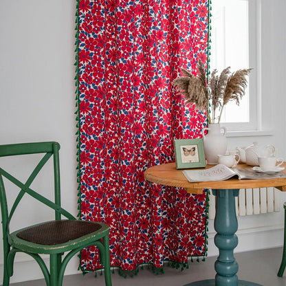 Red Flower Painting Style Light Filtering Curtain