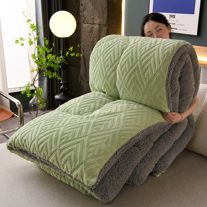 Thick Sherpa Winter Blanket with Quilt Core - Grass Green - King - image 20