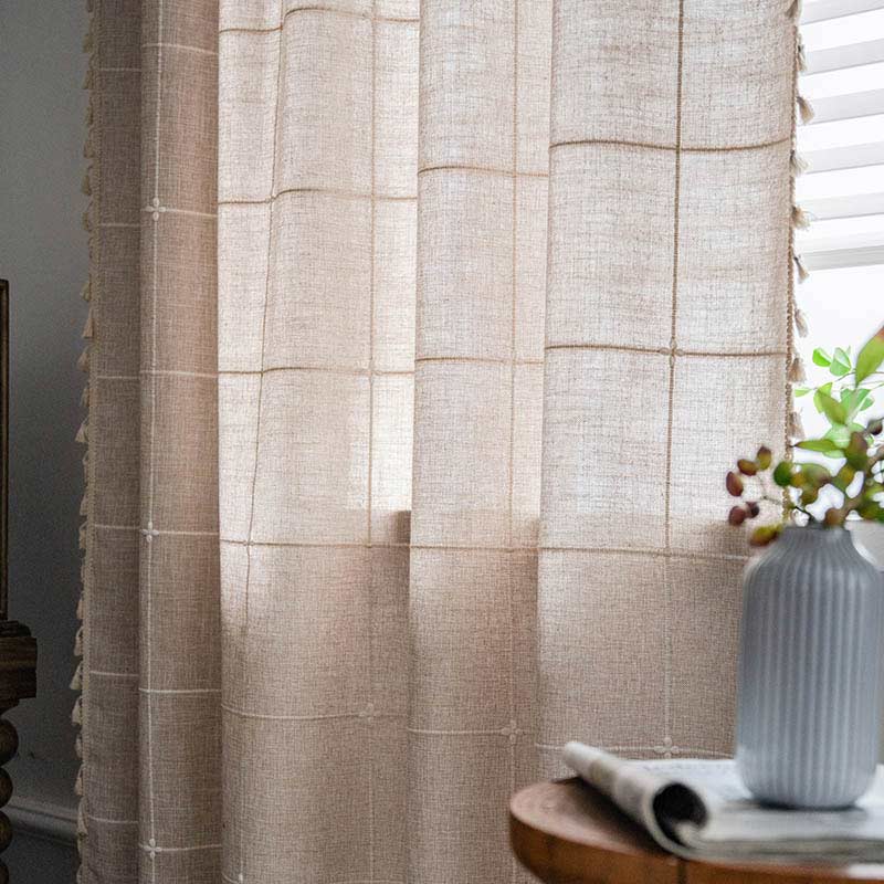 Tassel Plaid Curtain Semi Blackout Drapes