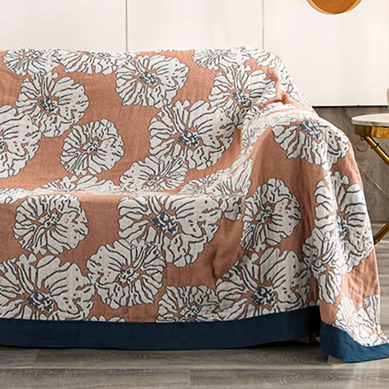 Lightweight Peony Cotton  Reversible Blanket