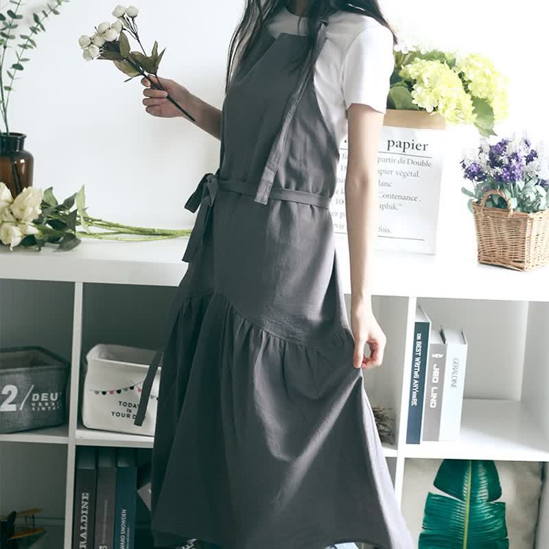 Solid Color Cotton Linen Adjustable Apron