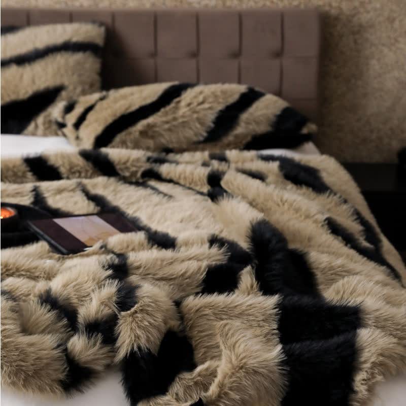 Modern Zebra Print Faux Fur Blanket