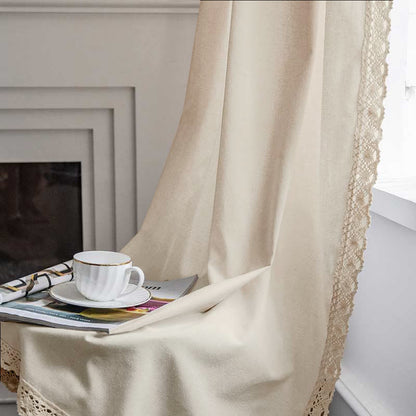 Cotton White Curtain Hollow-Out Drapes with Tassel