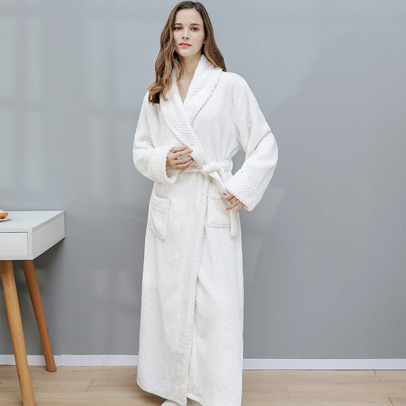 Solid Color Warm Flannel Long Bathrobe