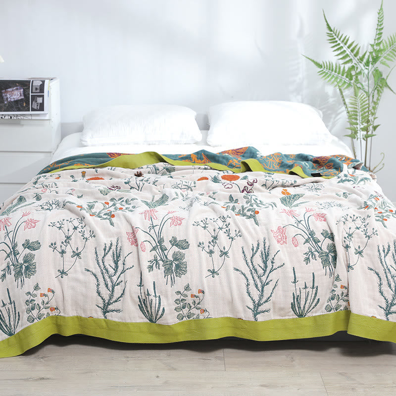 Flower Plant Cotton Reversible Soft Quilt