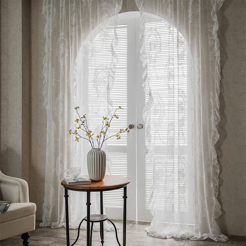 Ruffle Lace Curtain Hollow-Out Transparent Drapes