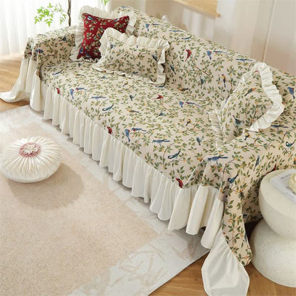 Rural Style Bird & Floral Soft Sofa Cover