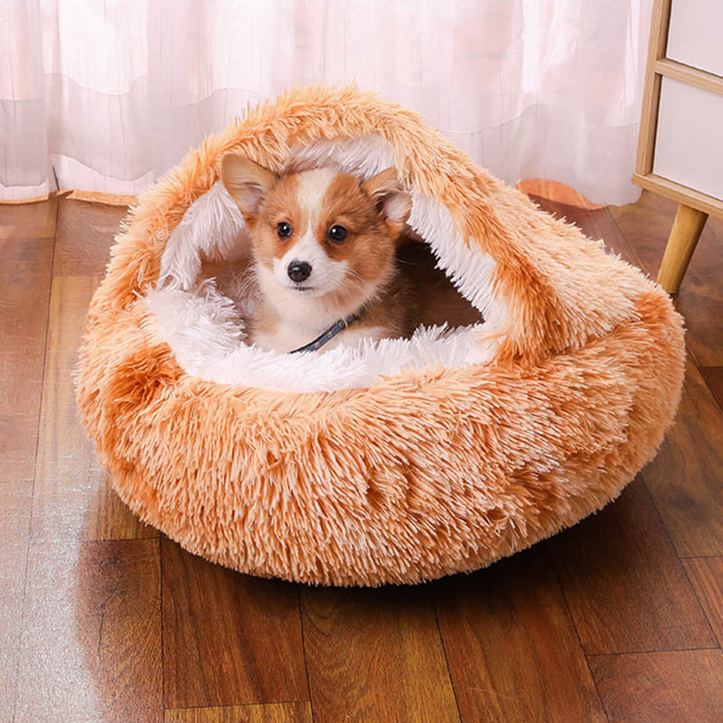 Semi-enclosed Warm Fleece Pet Bed