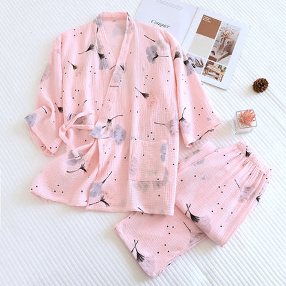 Pure Cotton Kimono Cardigan Loungewear Set