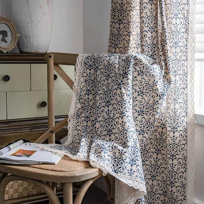 Ownkoti Boho Blue Pattern Semi-Blackout Curtain