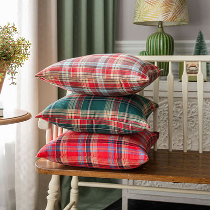 Ownkoti Christmas Theme Classic Plaid Cotton Pillowcase