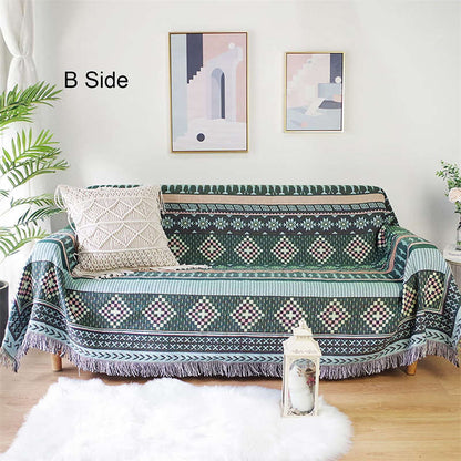 Ownkoti Bohemian Reversible Colorful Print Tassel Blanket