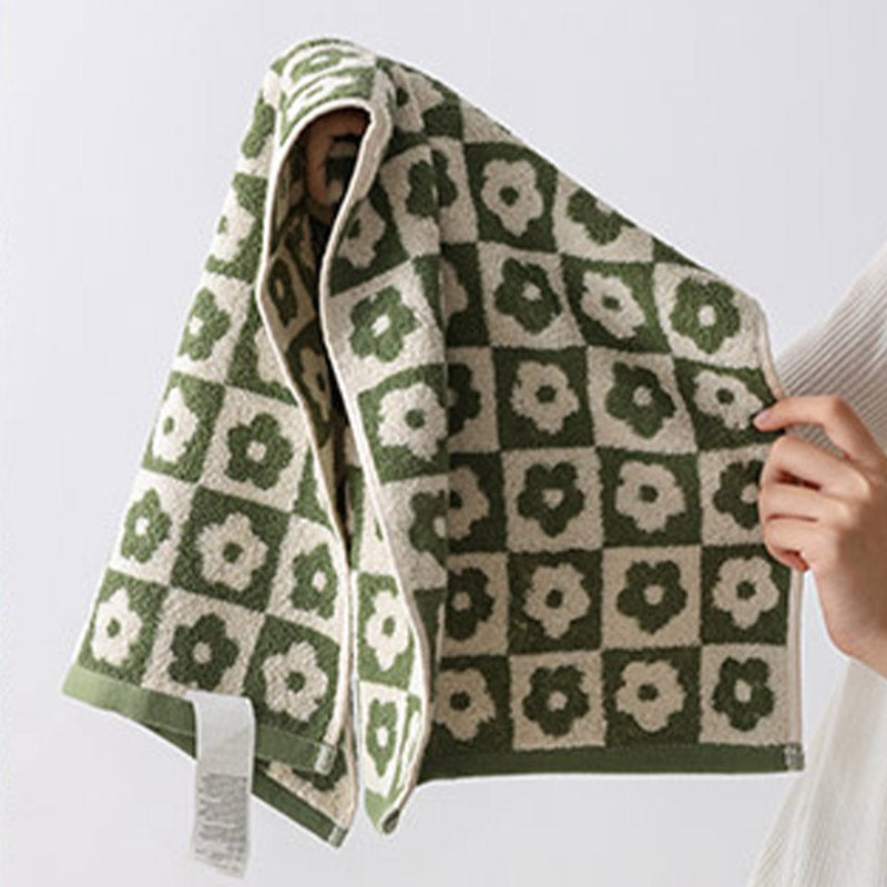 Plaid Flower Breathable Cotton Towel - Green - 70cm x 140cm - image 0