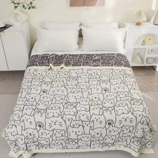 Cute Cat Four Layers Cotton Gauze Quilt