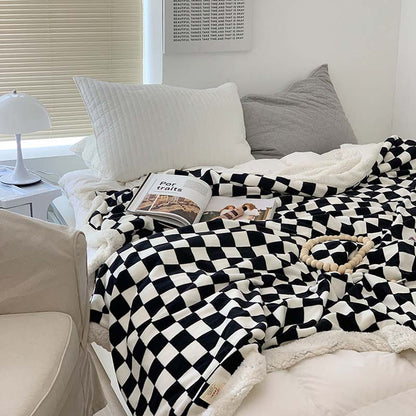 Ownkoti Checkerboard Fuffly Reversible Throw Blanket